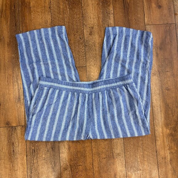 Old Navy Womens 2X High Rise Linen Blend Wide Leg Pants Blue Stripe Boho Casual - Picture 2 of 9
